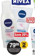 Nivea Perfect & Radiant Cleansing Foam/Toning Lotion/Facial Wipes-2x100ml/200ml/25 Per Pack
