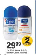 Sanex Roll On For Men/Ladies Assorted-2 x 50ml