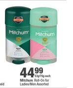 Mitchum Roll On For Ladies/Men Assorted-63g/76g Each
