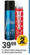 Coty Aersol For Men/Ladies Assorted-2 x 90ml/120ml