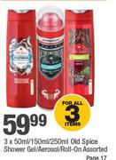 Old Spice Shower Gel/Aerosol/Roll-On Assorted-3 x 50ml/150ml