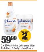 Johnson's Vita Rich Hand & Body Lotion/Cream-2 x 350ml/400ml