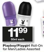 Playboy/Playgirl Roll On For Men/Ladies Assorted-50ml Each