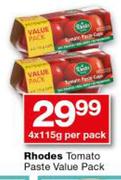 Rhodes Tomato Paste Value Pack-4x115g Per Pack