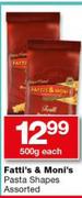 Fatti's & Moni's Pasta Shapes-500g Each