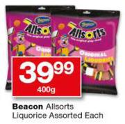 Beacon Allsorts Liquorice Assorted-400g Each