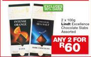 Lindt Excellence Chocolate Slabs Assorted-Any 2 x 100g