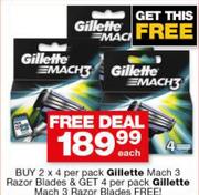 2 x 4 Per Pack Gillette Mach 3 Razor Blades-Each