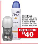 Dove Roll-on For Men/ Ladies Assorted 50ml & Dove Aerosol For Men/ Ladies Assorted 150ml-For Both