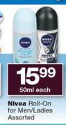 Nivea Roll-On For Men/ Ladies Assorted-50ml Each