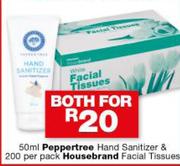 Peppertree Hand Sanitizer 50ml & Housebrand Facial Tissues 200 Per Pack-For Both