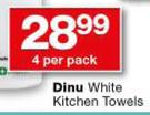 Dinu White Kitchen Towels-4 Per Pack