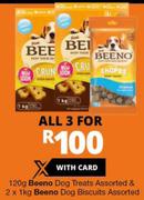 Beeno Dog Treats  Assorted 120g & Beeno Dog Biscuits Assorted 2x1Kg-For All 3