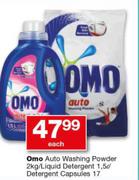 Omo Auto Washing Powder-2kg/ Liquid Detergent-1.5 Ltr Or Detergent Capsules 17- Each