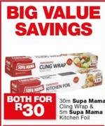 30m Supa Mama Cling Wrap & 5m Supa Mama Kitchen Foil-For Both