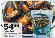 Cape Point Half Shell Mussels-400g Each
