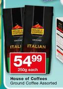 House Of Coffees Ground Coffee Assorted-250g Each