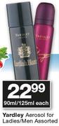 Yardley Aerosol For Ladies/Men-90ml/125ml Each