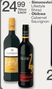 Simonsvlei Lifestyle Shiraz/Obikwa Cabernet Sauvignon-750ml Each