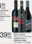 Van Loveren African Java Pinotage/Laborie Merlot/Darling Cellar Chocoholic Pinotage-750ml Each