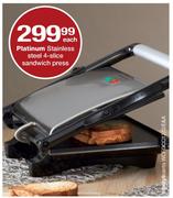  Platnium Stainless Steel 4-Slice Sandwich Press