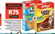 Kellogg's Coco Pops/Crunchers/Chocos/Strawberry Pops/Froot Loops-2 x 340g/350g/375g/400g 