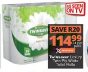 Twinsaver Luxury Twin Ply White Toilet Rolls-24 Per Pack