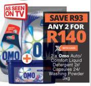Omo Auto/Comfort Liquid Detergent 2Ltr/Capsules 24/Washing Powder 3Kg-For Any 2