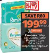 Pampers Baby Dry Jumbo Pack/Premium Care Value Pack Disposable Nappies/Pants-Per Pack
