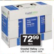 Crystal valley Long Life Full Cream Milk-6 x 1Ltr