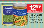 Pot O Gold Petits Pois Peas/Peas & Baby Carrots-400g/410g Each