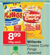 Willards Cheese Curls/Flings Assorted-150g Each