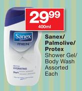 Sanex/Palmolive/Protex Shower Gel/Body Wash Assorted-400ml Each