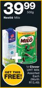 Nestle Milo 500g Plus Clover UHT Milk Assorted 1L Each