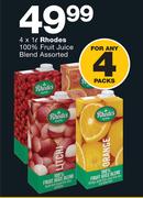 Rhodes 100% Fruit Juice Blend Assorted-4x1L