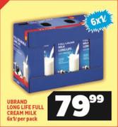 Ubrand Long Life Full Cream Milk-6 x 1Ltr Per Pack