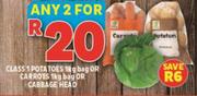 Class 1 Potatoes 1kg Bag Or Carrots 1kg Bag or Cabbage Head-For Any 2