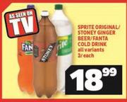 Sprite Original/Stoney Ginger Beer/Fanta Cold Drink All Variants-2L Each