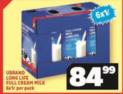 Urband Long Life Full Cream Milk-6 x 1L Per Pack