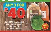 Carrots 1kg Bag Or Class 1 Potatoes 1kg Bag Or Cabbage Head-For Any 3