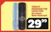 Yardley Deodorant For Ladies/Men All Variants-90ml/125ml Each