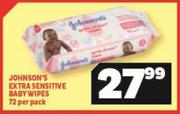 Johnson's Extra Sensitive Baby Wipes-72 Per Pack
