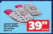 Ladies Heart Mule Slippers All Variants Sizes 3-8-Per Pair