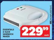 Essentials 2 Slice Sandwich Maker-Each
