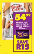 Rainbow Simply Chicken Cheese/Smoked Viennas-500g Each