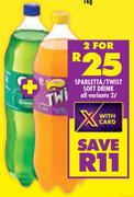 Sparletta/Twist Soft Drinks (All Variants)-For 2 x 2Ltr