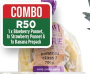 1x Blueberry Punnet, 1 x Strawberry Punnet & 1 X Banana Prepacks-Combo