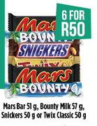 Mars Bar 51g, Bounty Milk 57g, Snickers 50g Or Twix Classic 50g-For 6