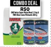 One Iwisa Super Maize Meal 2.5Kg & Two Blue Crane Pilchards 400g-Combo