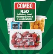 1 x Blueberry Punnet, 1 x Strawberry Punnet & 1 X Gooseberry Punnet-Combo